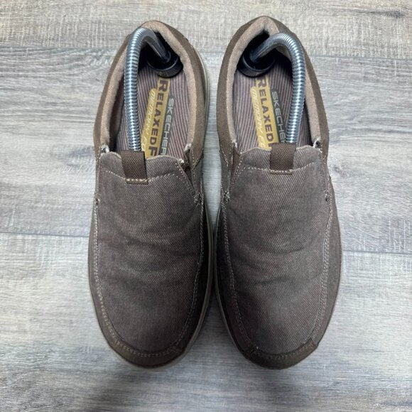Skechers Landen Gomer Brown Canvas/Suede Trimmed Slip On Loafers Men's Size 9 - Picture 2 of 7